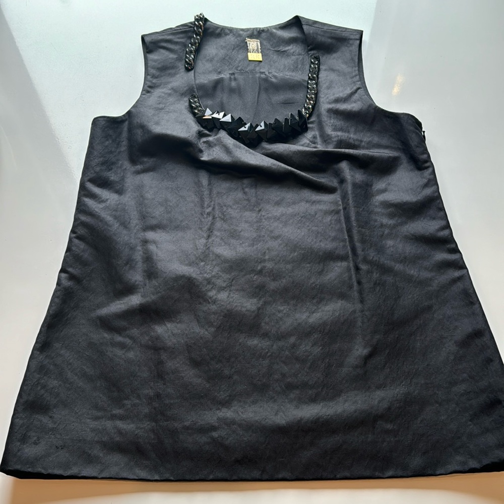 Rachel Roy Black Top with chain and gem neckline. Size 6.